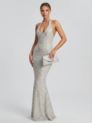 Aurelia Halter Gown — Silver Sparkle