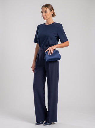 VELINA NOIR SIGNATURE PLEATED TROUSER — MIDNIGHT NAVY