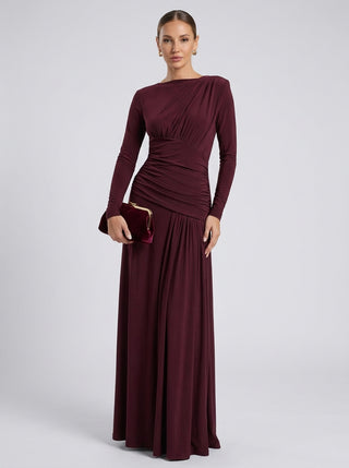 AMARA DRAPED GOWN - BORDEAUX
