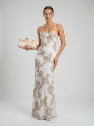 Floral Embroidered Lace-Up Gown