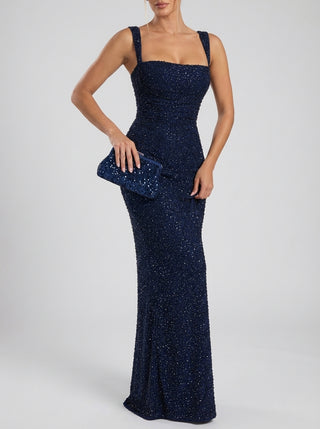 REGALIA Rhinestone Corset Gown - Midnight Navy