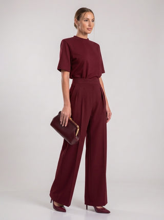 VELINA NOIR SIGNATURE PLEATED TROUSER — BORDEAUX