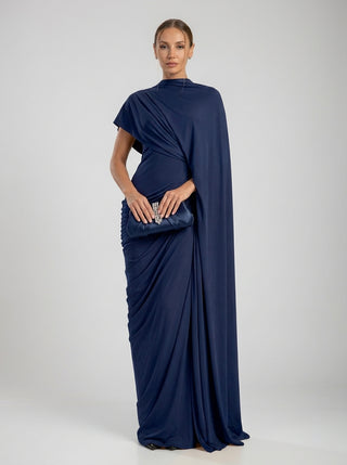 SOLÈNE DRAPE CAPE GOWN - MIDNIGHT NAVY