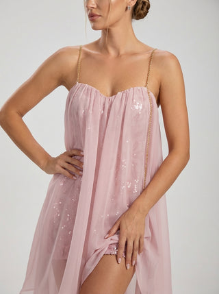 שמלת מיני טול בצבע סומק גבוה-נמוך