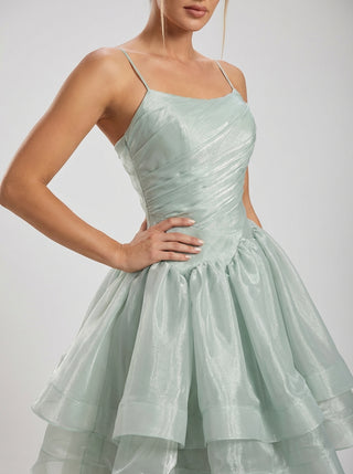 שמלת אורגנזה משובצת בצבע מנטה