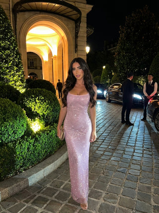 שמלת רשת קריסטל נוקטורן - ורודה