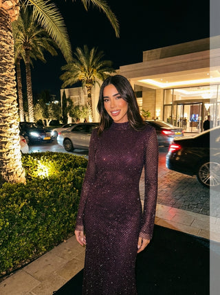 Juliana Crystal Mesh Gown – Burgundy