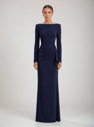 NOCTRA Sculpted Sleeve Gown - Midnight Sapphire