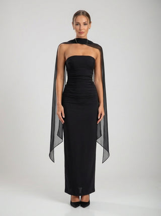 DAELIA Halter Column Gown - Midnight Black