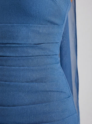 DAELIA Halter Column Gown - Steel Blue