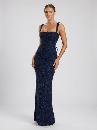REGALIA Rhinestone Corset Gown - Midnight Navy