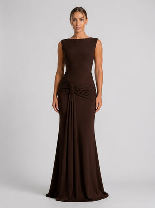 ELSIRA Sculpted Knot Gown Espresso Brown VELINA NOIR ELSIRA Sculpted Knot Gown Espresso Brown VELINA NOIR