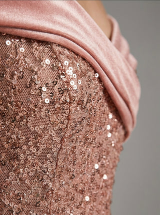 AURELIA Off Shoulder Rhinestone Gown - Rose Gold