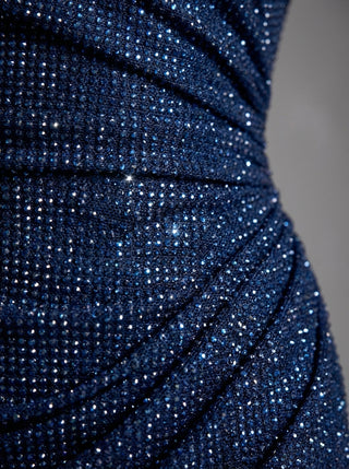 שמלת Aurex עם כתף אחת – כחול נייבי נוצץ