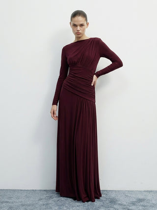 AMARA DRAPED GOWN - BORDEAUX