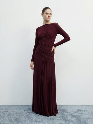 AMARA DRAPED GOWN - BORDEAUX