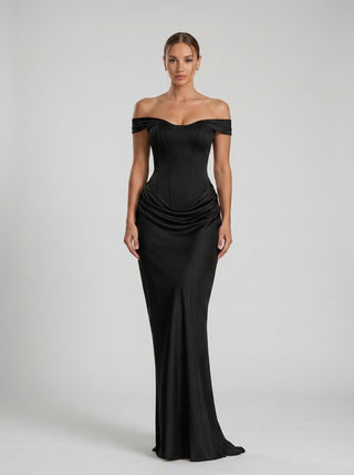 VIRENZA Structured Satin Gown - Black
