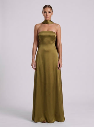 Solara Veil Gown – Olive Green