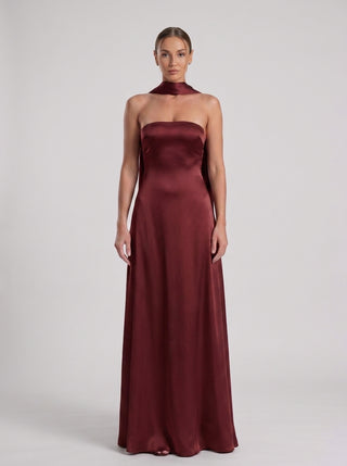 SOLARA Veil Corset Gown - Deep Garnet
