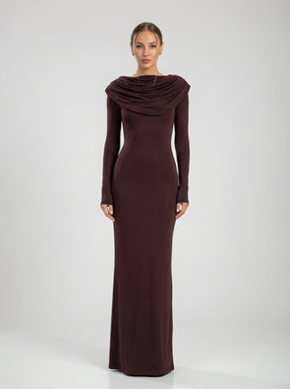 נוקטרה – שמלת עמוד אספרסו עם וילון