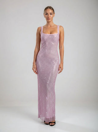 שמלת רשת קריסטל נוקטורן - ורודה