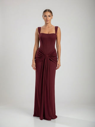 ZARETH Draped Corset Gown - Deep Garnet