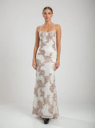 Floral Embroidered Lace-Up Gown