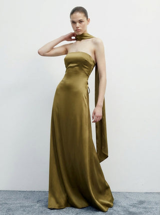 Solara Veil Gown – Olive Green