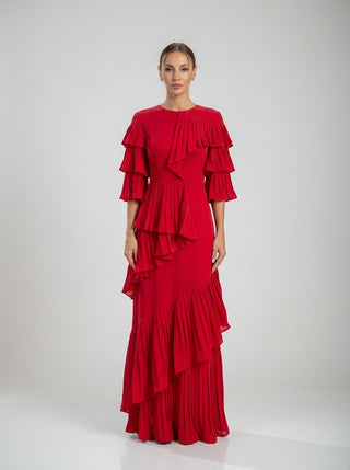 שמלת קפלים אדומה עם קפלים