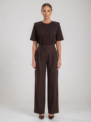 VELINA NOIR SIGNATURE PLEATED TROUSER — ESPRESSO
