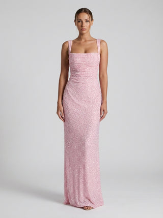 REGALIA Rhinestone Corset Gown - Plush Pink