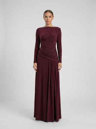AMARA DRAPED GOWN - BORDEAUX