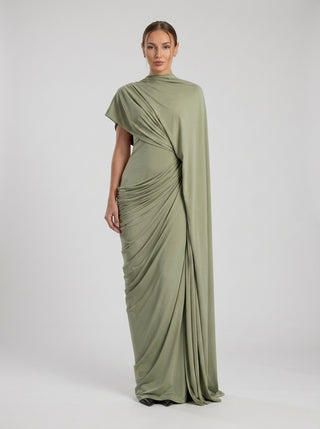 SOLÈNE DRAPE CAPE GOWN - SAGE