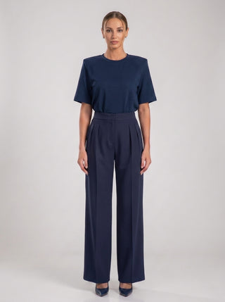 VELINA NOIR SIGNATURE PLEATED TROUSER — MIDNIGHT NAVY