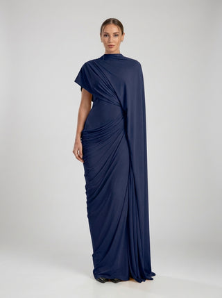 SOLÈNE DRAPE CAPE GOWN - MIDNIGHT NAVY