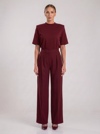 VELINA NOIR SIGNATURE PLEATED TROUSER — BORDEAUX