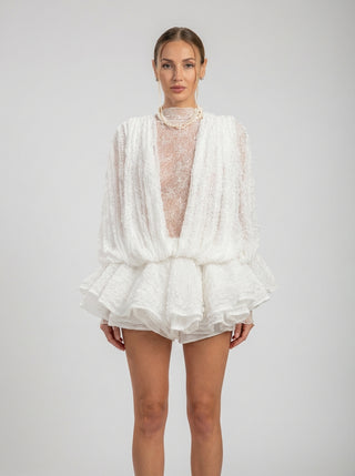 Lace Deep V Ruffle Mini Dress