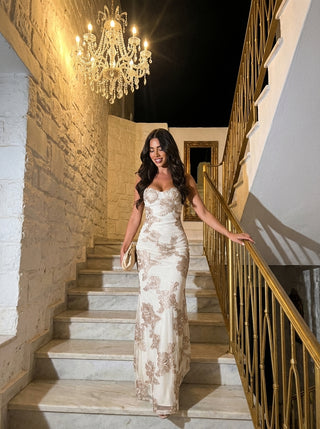 Floral Embroidered Lace-Up Gown