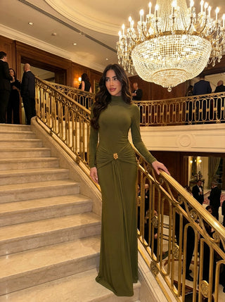 Camila Drape Waist Gown – Olive Green