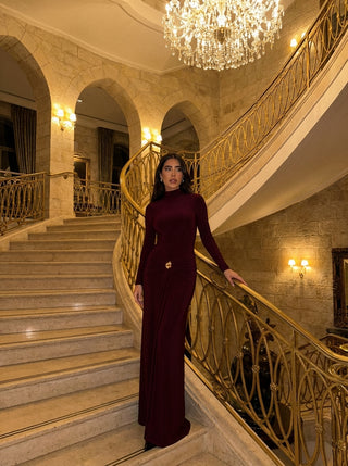 Camila Drape Waist Gown – Bordeaux