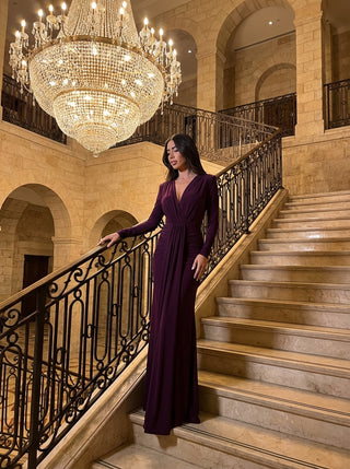 Larissa Drape Front Gown – Plum Wine