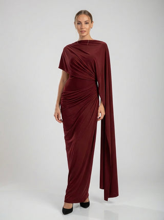 אימאני – שמלת שכמייה בצבע בורדו 