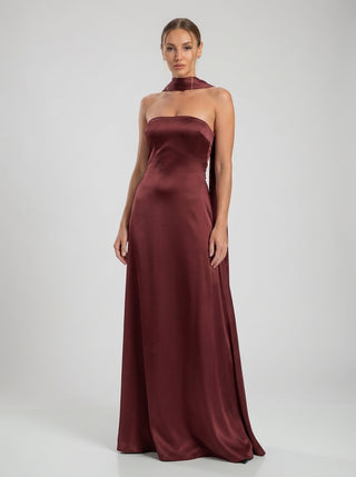 SOLARA Veil Corset Gown - Deep Garnet