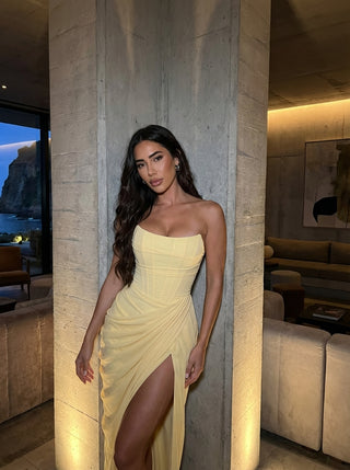 AVIELLE Draped Corset Gown - Butter Yellow