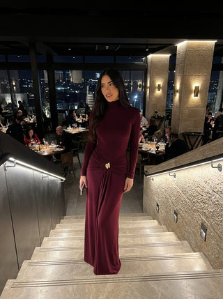 Camila Drape Waist Gown – Bordeaux