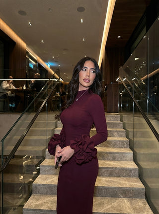 Daniela Ruffle Cuff Gown – Bordeaux