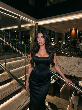 CASSIAN Sculpted Satin Gown - Black