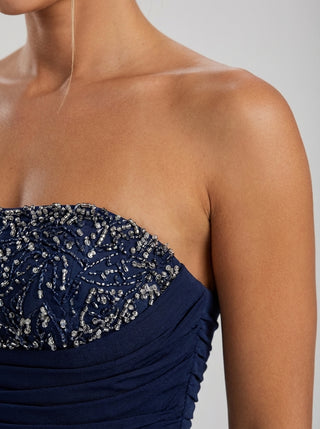 LUCERA Embellished Ruched Gown - Midnight Navy