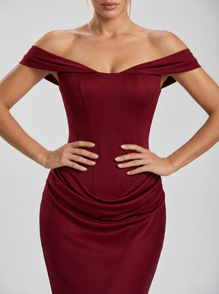 VIRENZA Structured Satin Gown - Deep Garnet