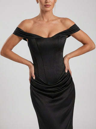 VIRENZA Structured Satin Gown - Black